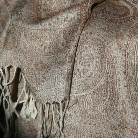 Cashmere Silk Jacquard Wrap – Sand Paisley – Sand/Brown