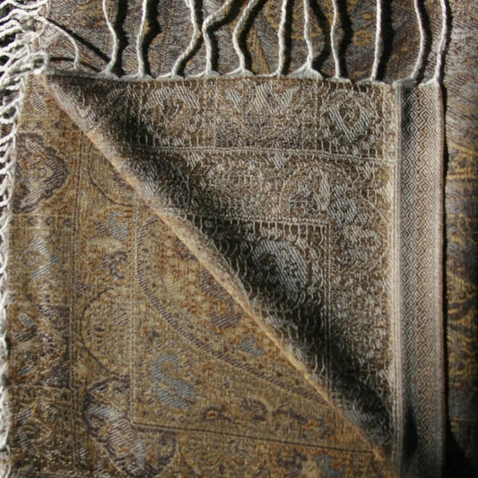 Cashmere Silk Jacquard Wrap – Sand Paisley – Sand Warm Gold