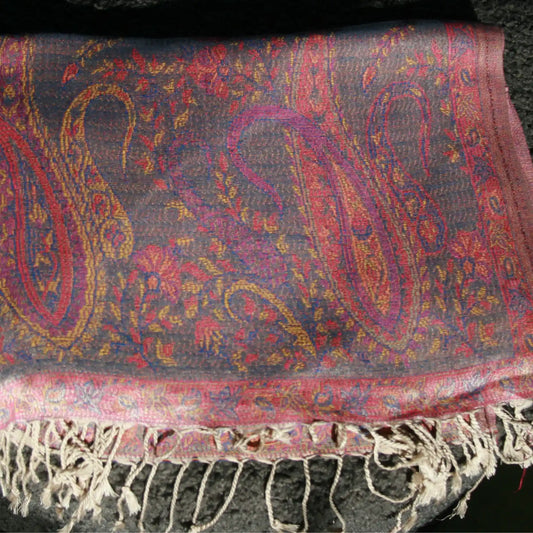 Cashmere Silk Jacquard Wrap – Dusty Rose Paisley – Rose Warm