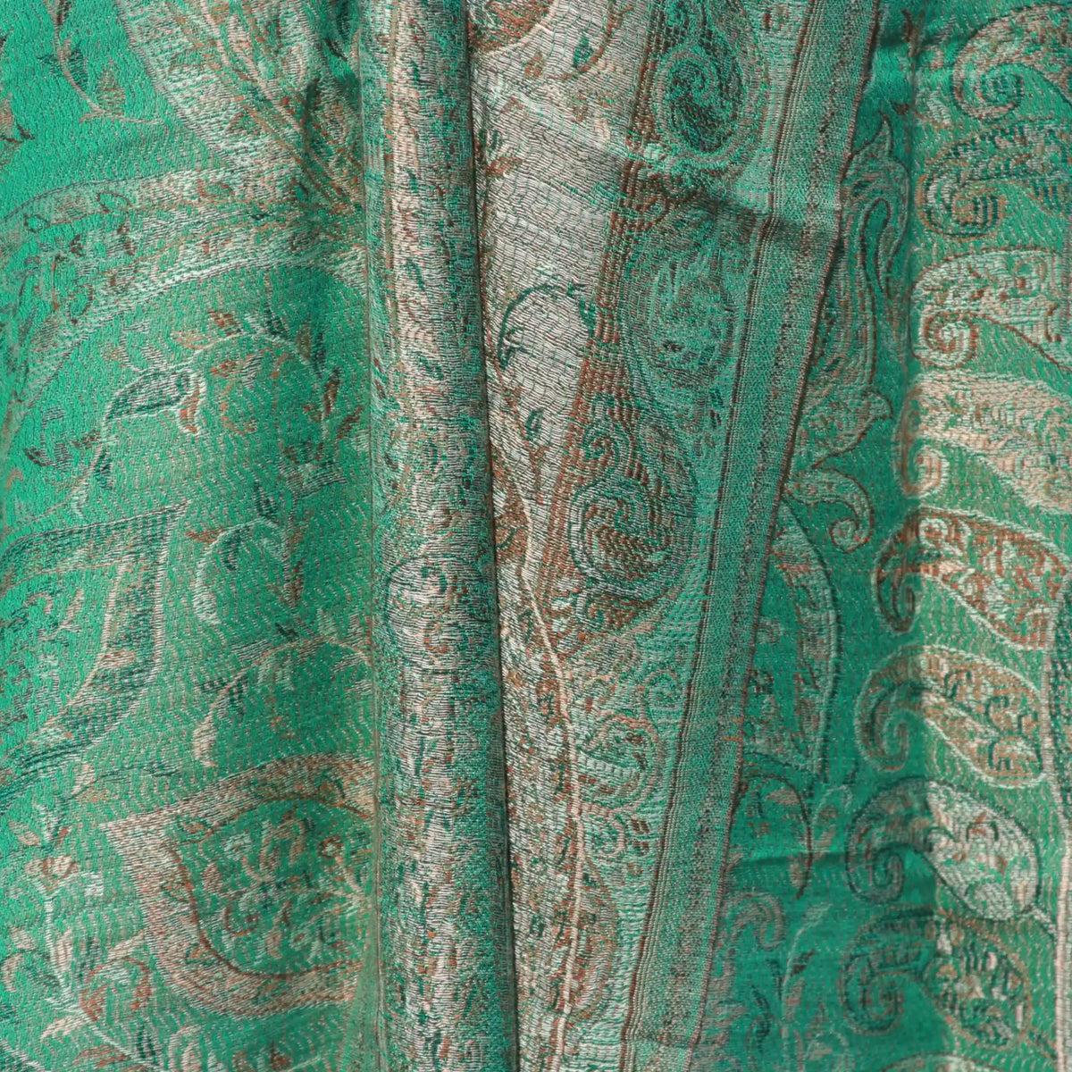 Cashmere Silk Jacquard Wrap – Emerald Paisley – Green Gold