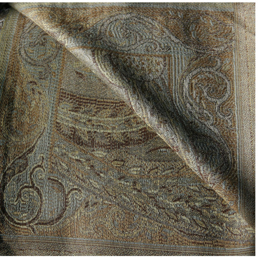 Cashmere Silk Jacquard Wrap – Emerald Paisley – Light Emerald Green and Gold
