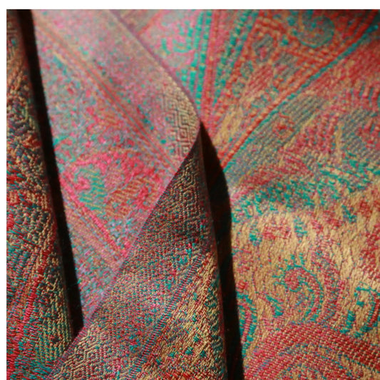 Cashmere Silk Jacquard Wrap – Rust Paisley – Rust Red Green