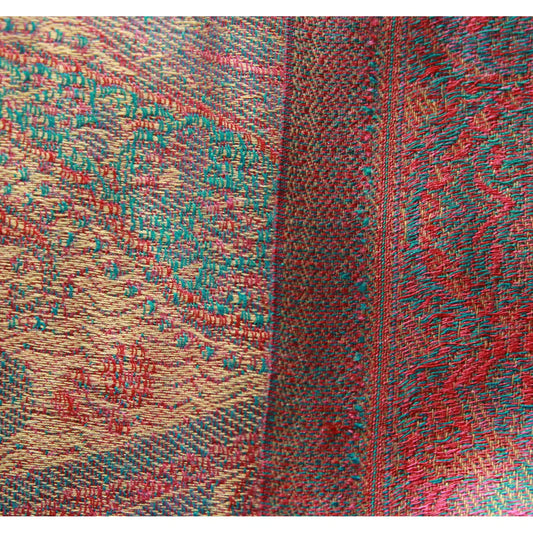 Cashmere Silk Jacquard Wrap – Rust Paisley – Rust Red Green