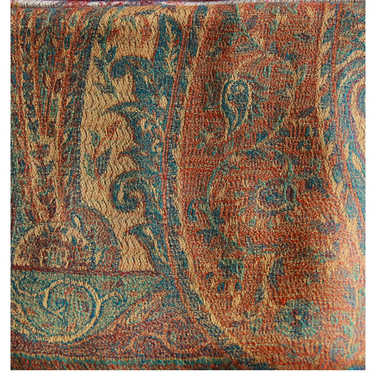 Cashmere Silk Jacquard Wrap – Rust Paisley – Rust Red Green