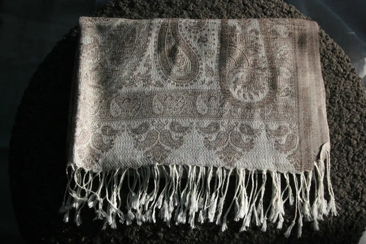 Cashmere Silk Jacquard Wrap – Sand Paisley – Sand/Brown