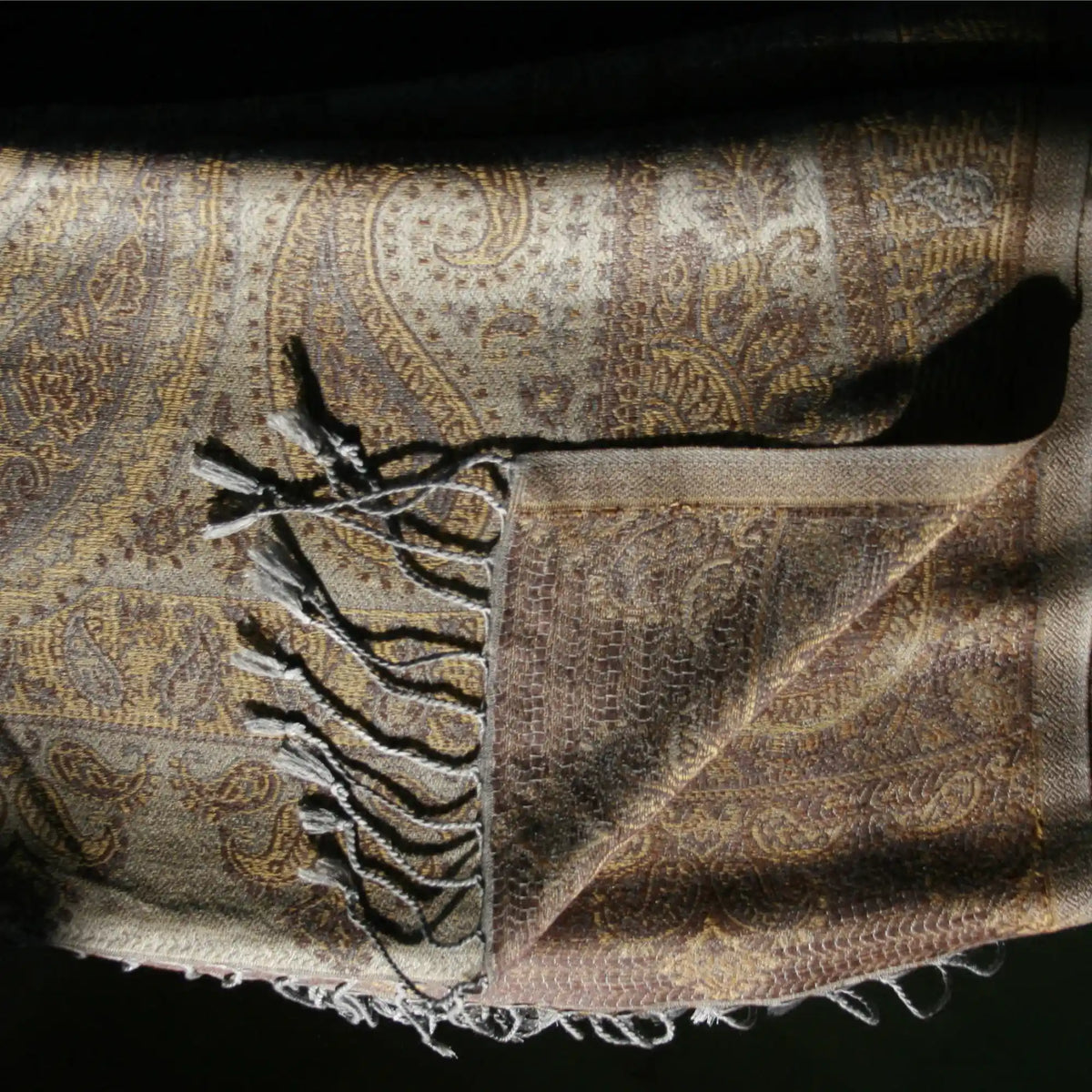 Cashmere Silk Jacquard Wrap – Sand Paisley – Sand/Yellow