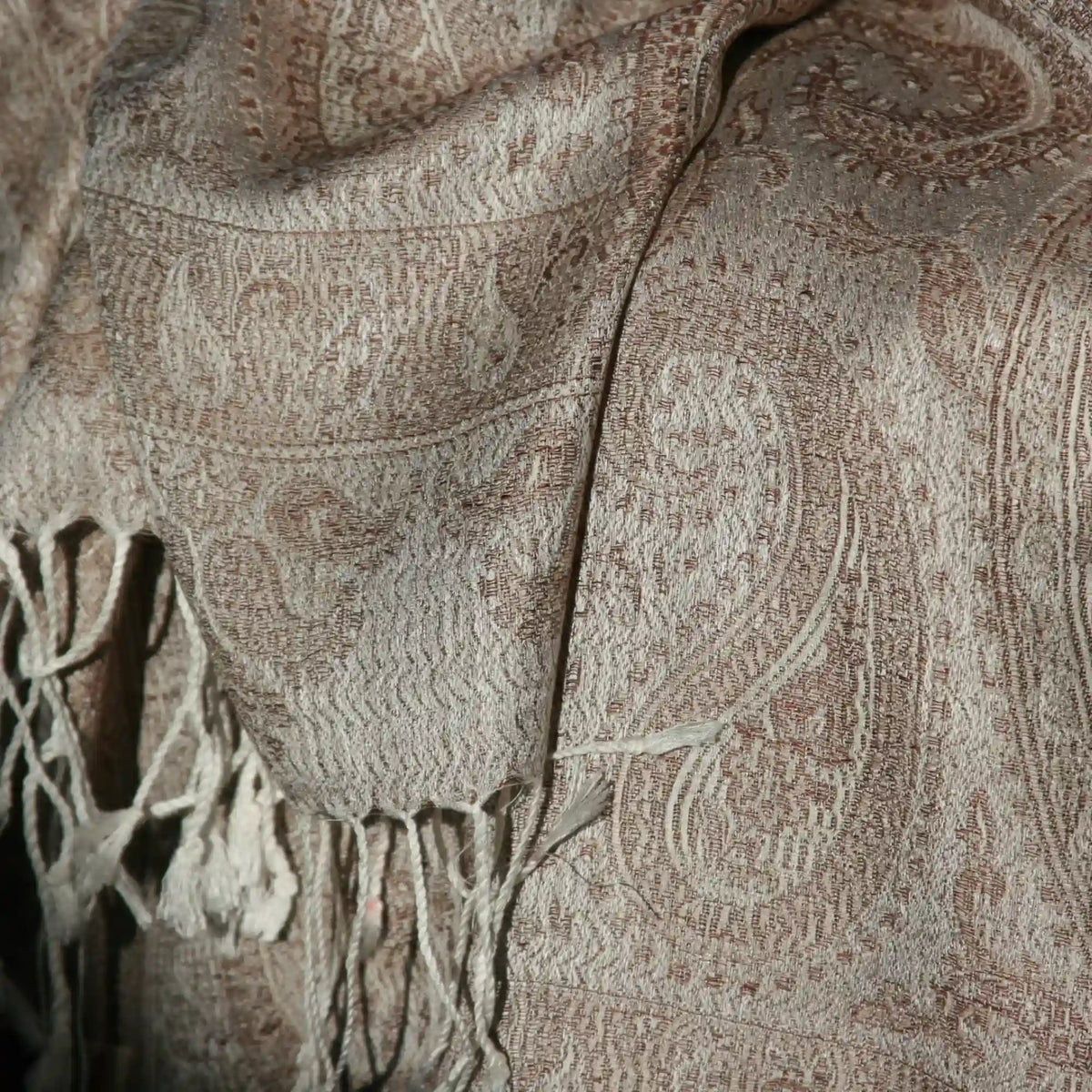 Cashmere Silk Jacquard Wrap – Sand Paisley – Sand/Brown