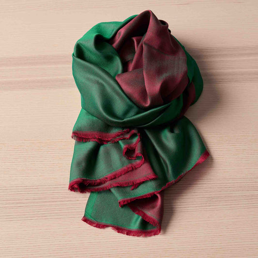 Reversible Silk Wrap – Emerald/Rose Red