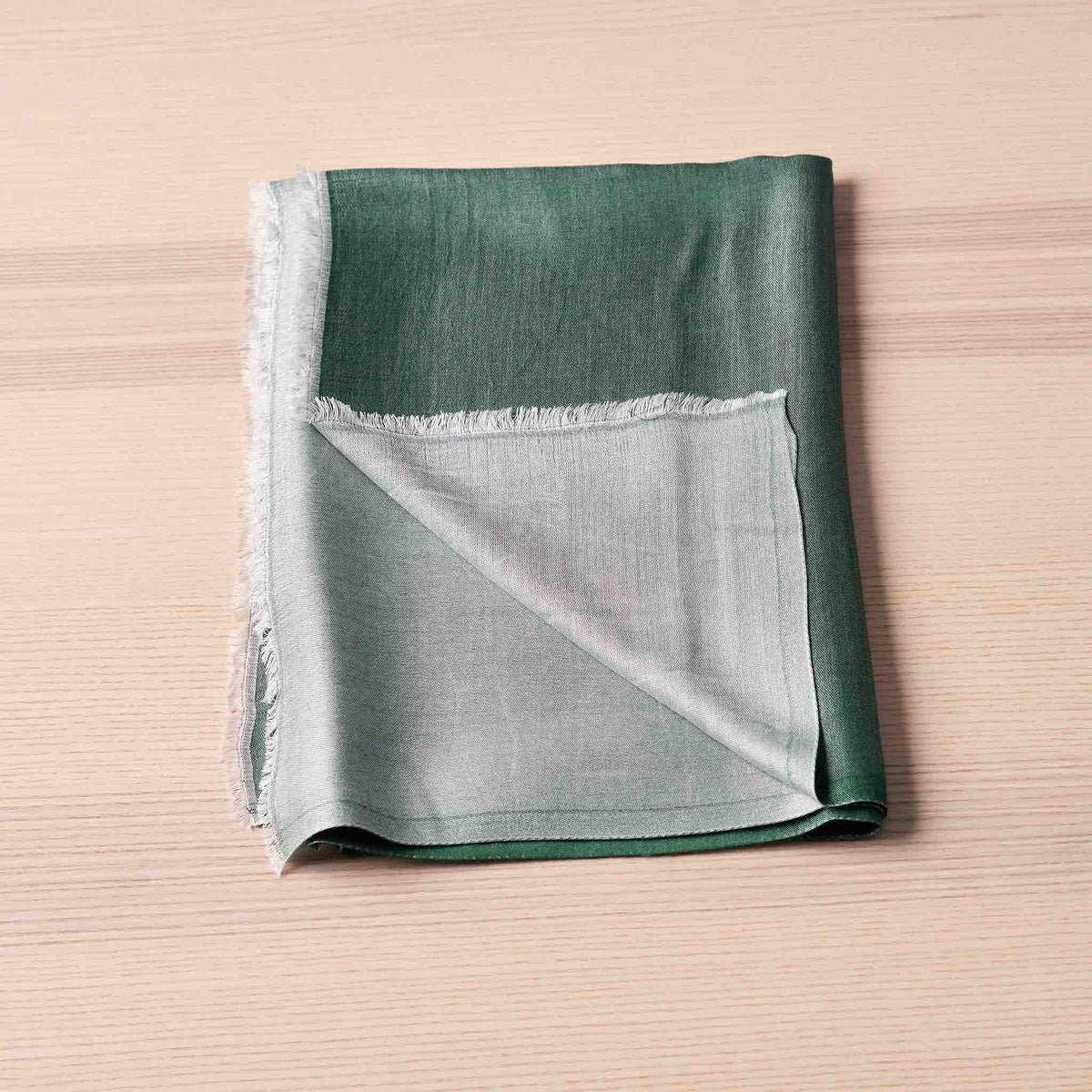 Reversible Silk Wrap – Forest Green/Ivory