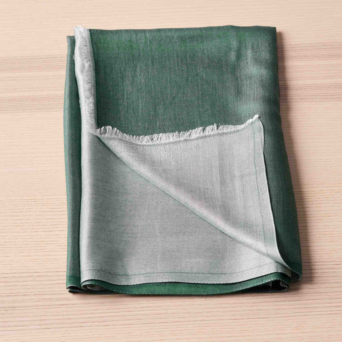 Reversible Silk Wrap – Forest Green/Ivory