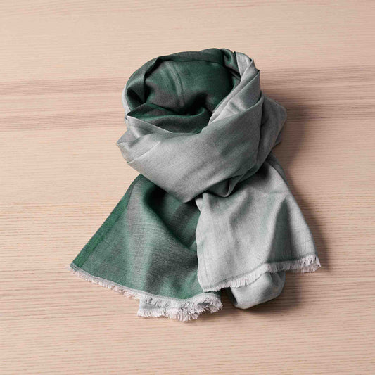 Reversible Silk Wrap – Forest Green/Ivory