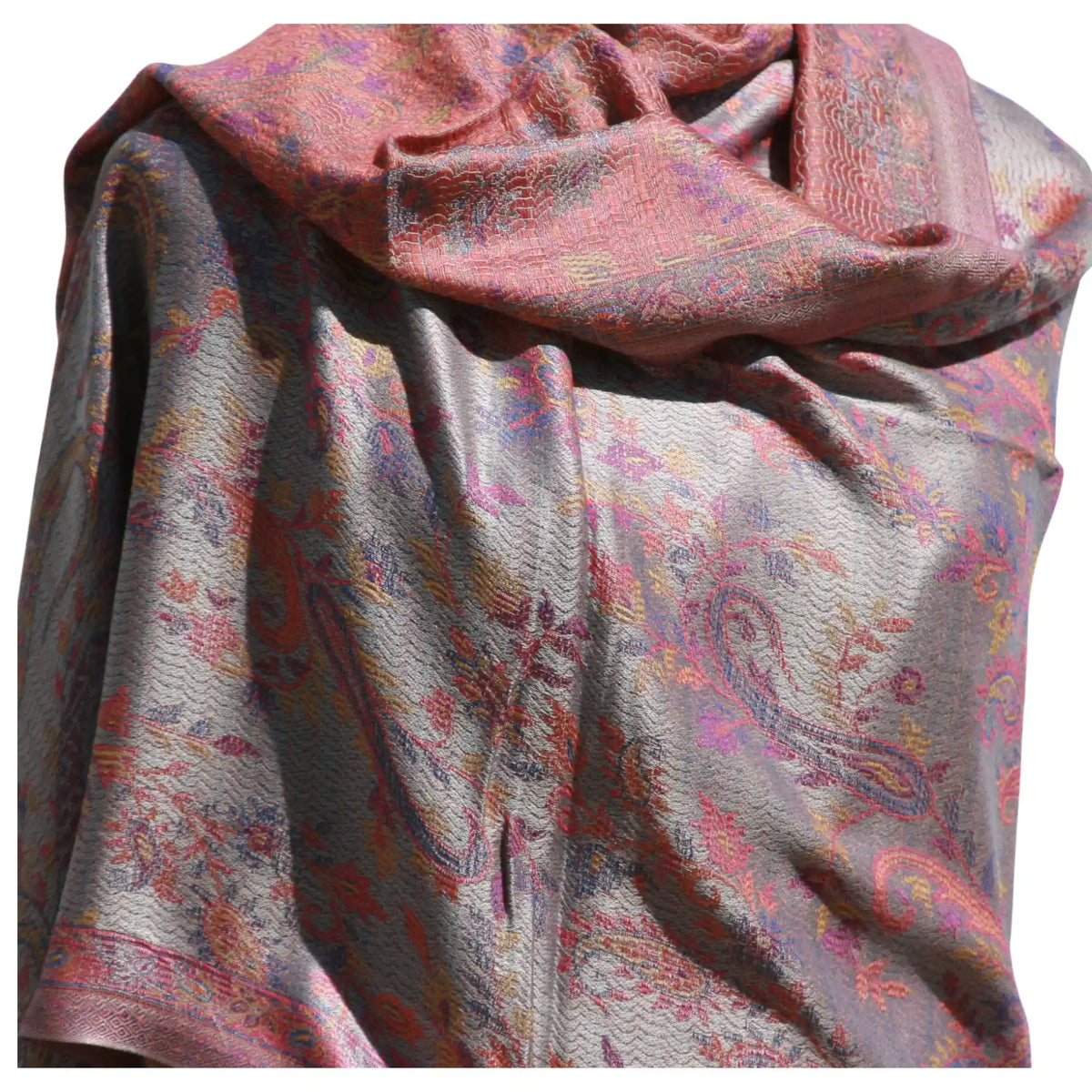 Cashmere Silk Jacquard Wrap – Vintage Rose Paisley – Rose Gold