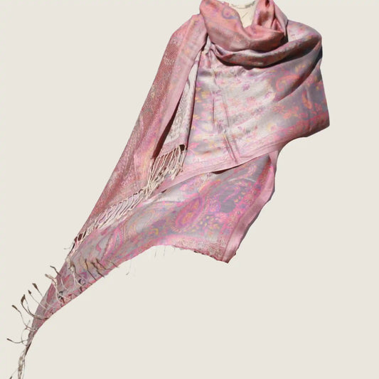 Cashmere Silk Jacquard Wrap – Vintage Rose Paisley – Rose Gold