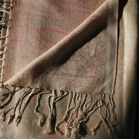 Cashmere Silk Jacquard Wrap – Dust Paisley – Soft Golden Dusty Rose